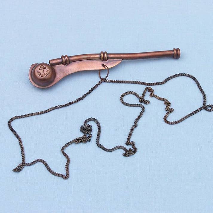 Hampton Nautical - Wholesale Decorative Tabletop Object - Antique Copper Boatswain (Bosun) Whistle 5" w/ Rosewood Box