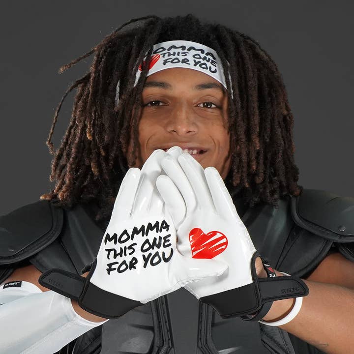 White Momma Sticky Football Receiver Gloves for wholesale on Faire