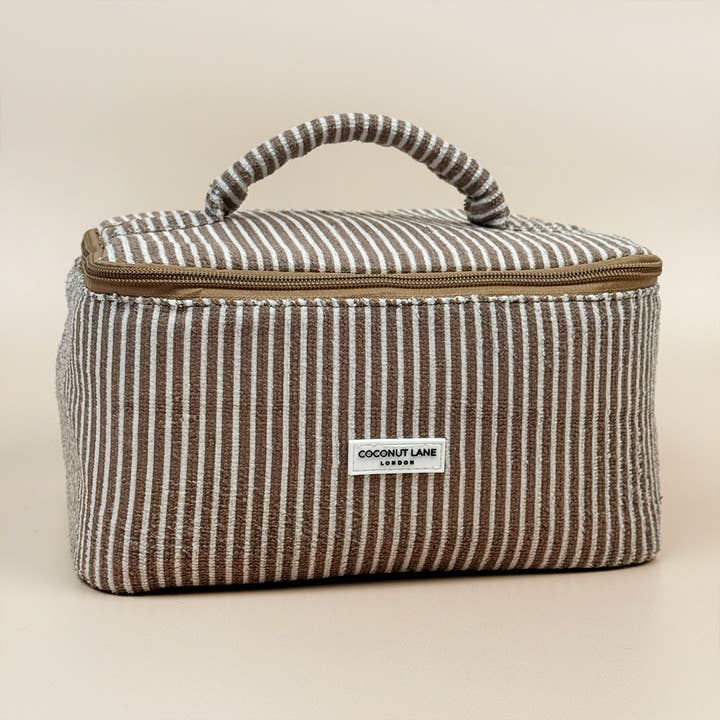 Travel Towel Vanity Case - Chestnut Stripes for wholesale by Coconut Lane