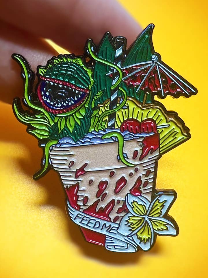 Summerween Pin, Little Shop of Horrors, Horror Tiki Drink for wholesale by Carrie Anne Hudson Art