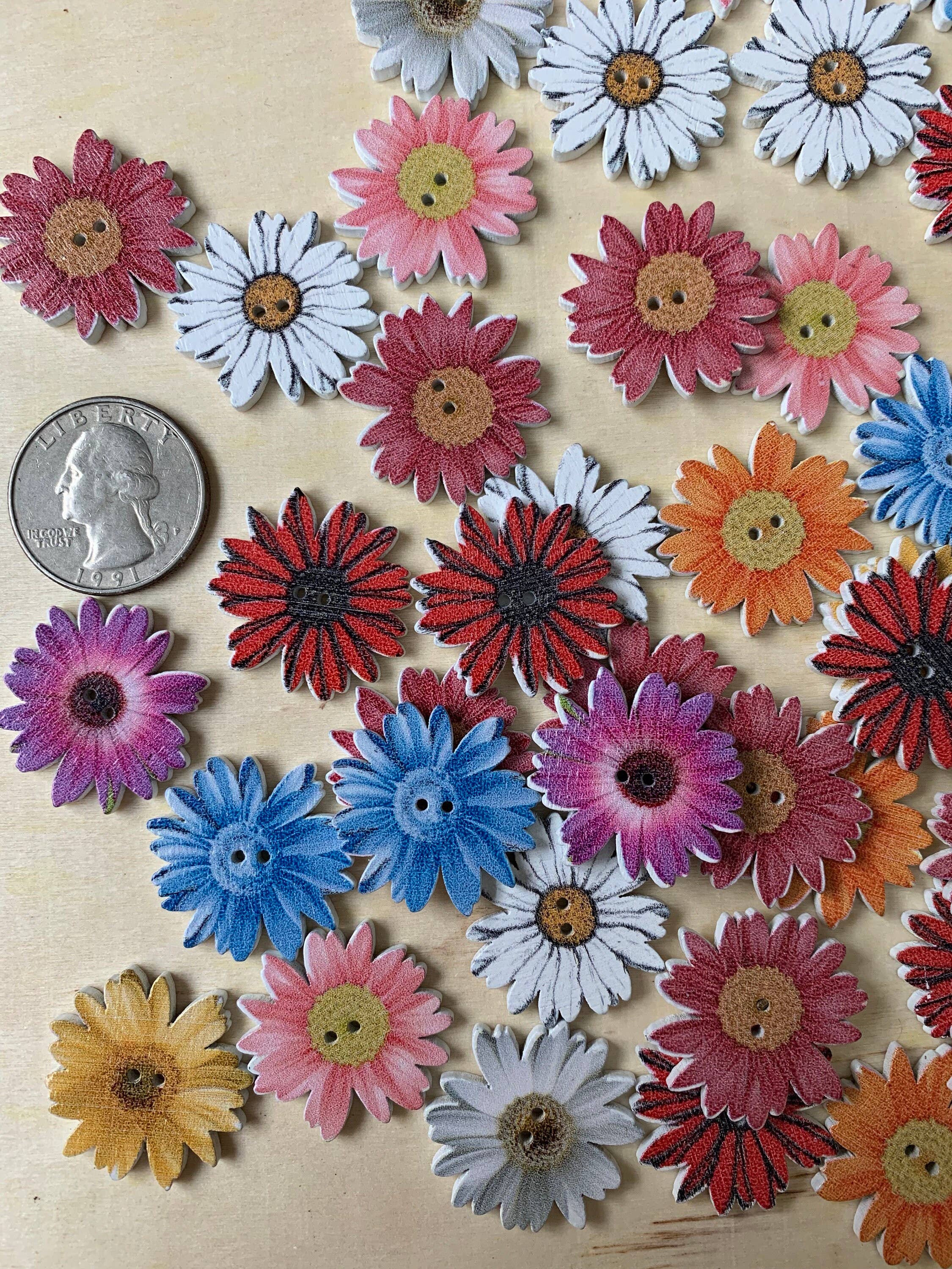 Magnifique Hearts – Großhandel Bastelzubehör – Knöpfe aus Holz, 1 Zoll, Gänseblümchenknöpfe, verschiedene Stile, Craf2