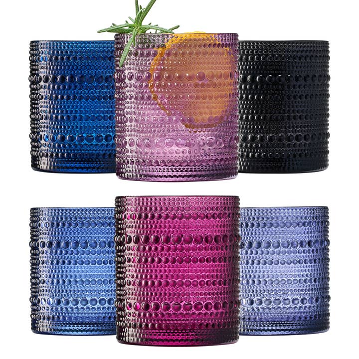 Hobnail Drinking Glasses, Purple Shades | Set of 6, 10 OZ for wholesale by The Wine Savant / Khen Glassware