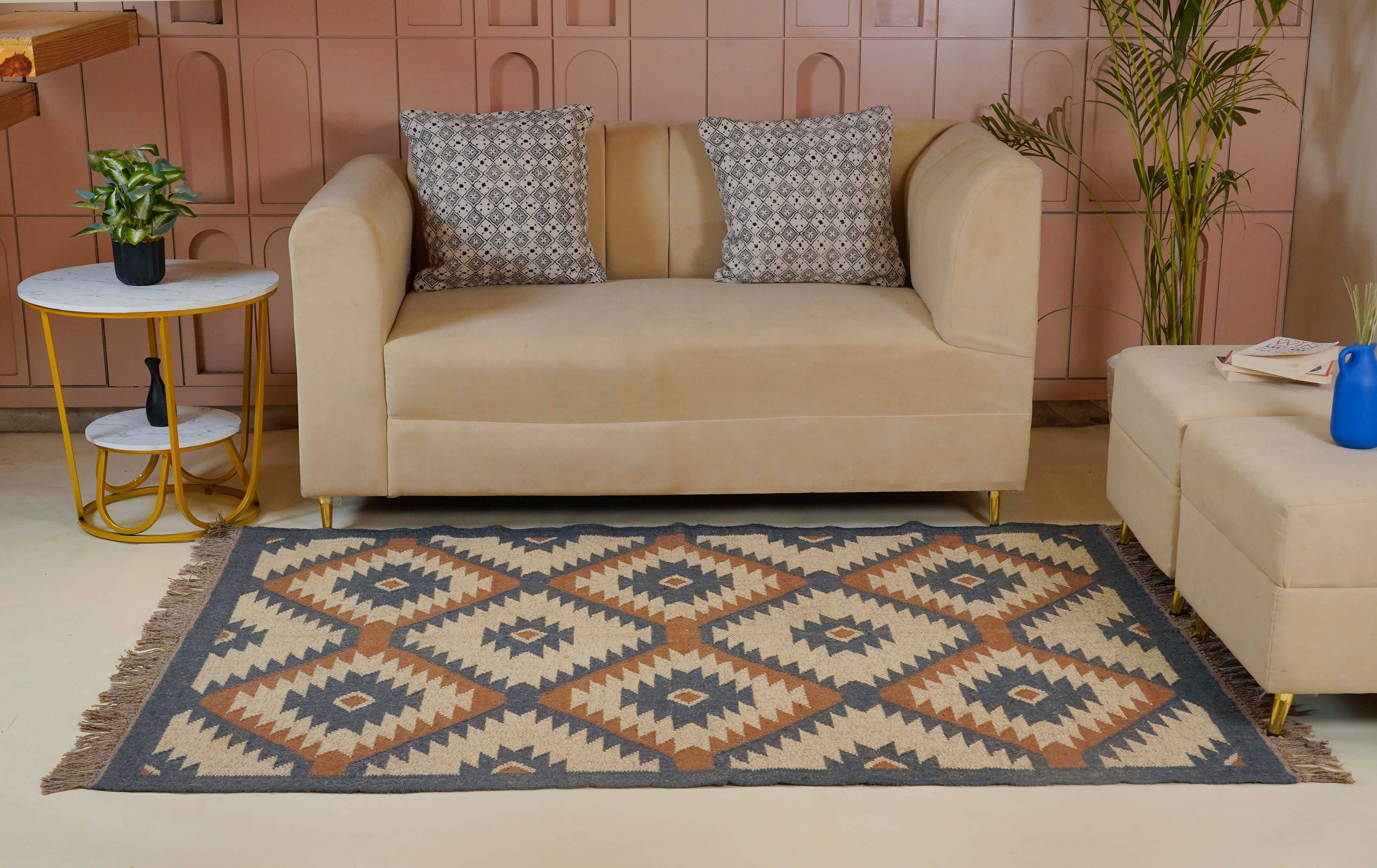 Chouhan Rugs - Wholesale Vloerkleed - Geometrische Kilim jute tapijten Meer kleurige wol jute dhurrie2