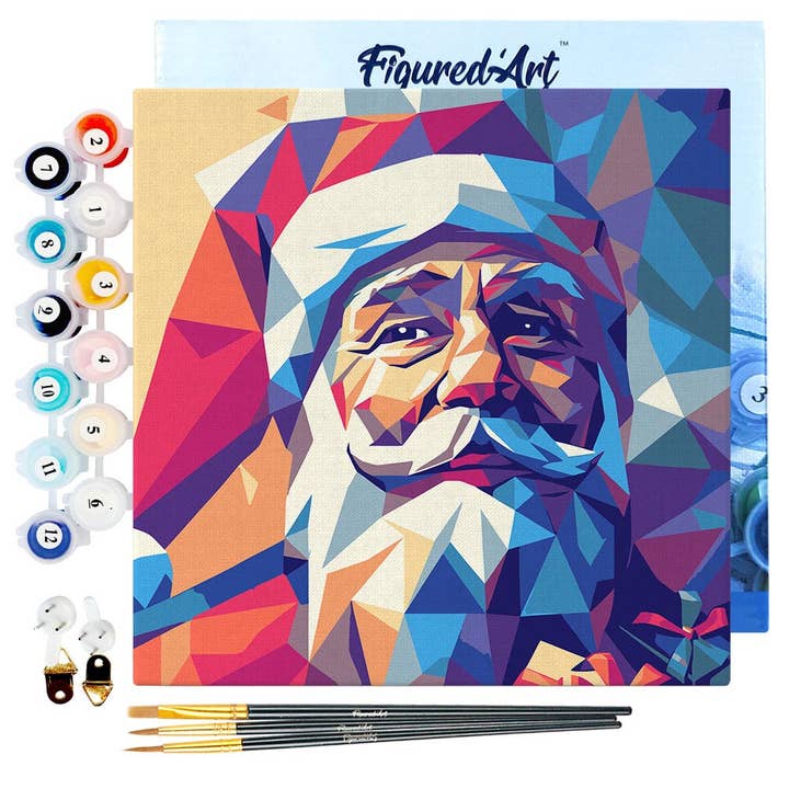 Mini Paint by numbers 8"x8" framed - Polygon Santa for wholesale by Figured'Art