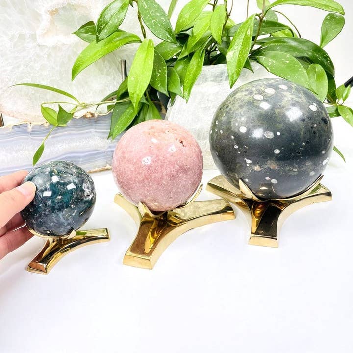 Rock Paradise - Wholesale Decorative Tabletop Object - Crystal Metal Tall Gold-Toned Sphere Holder - Two Styles5