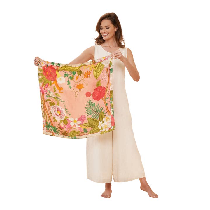 Powder Design inc - US - Wholesale Scarf - Women's - 100% Silk Tropical Floral and Fauna Scarf - Petal