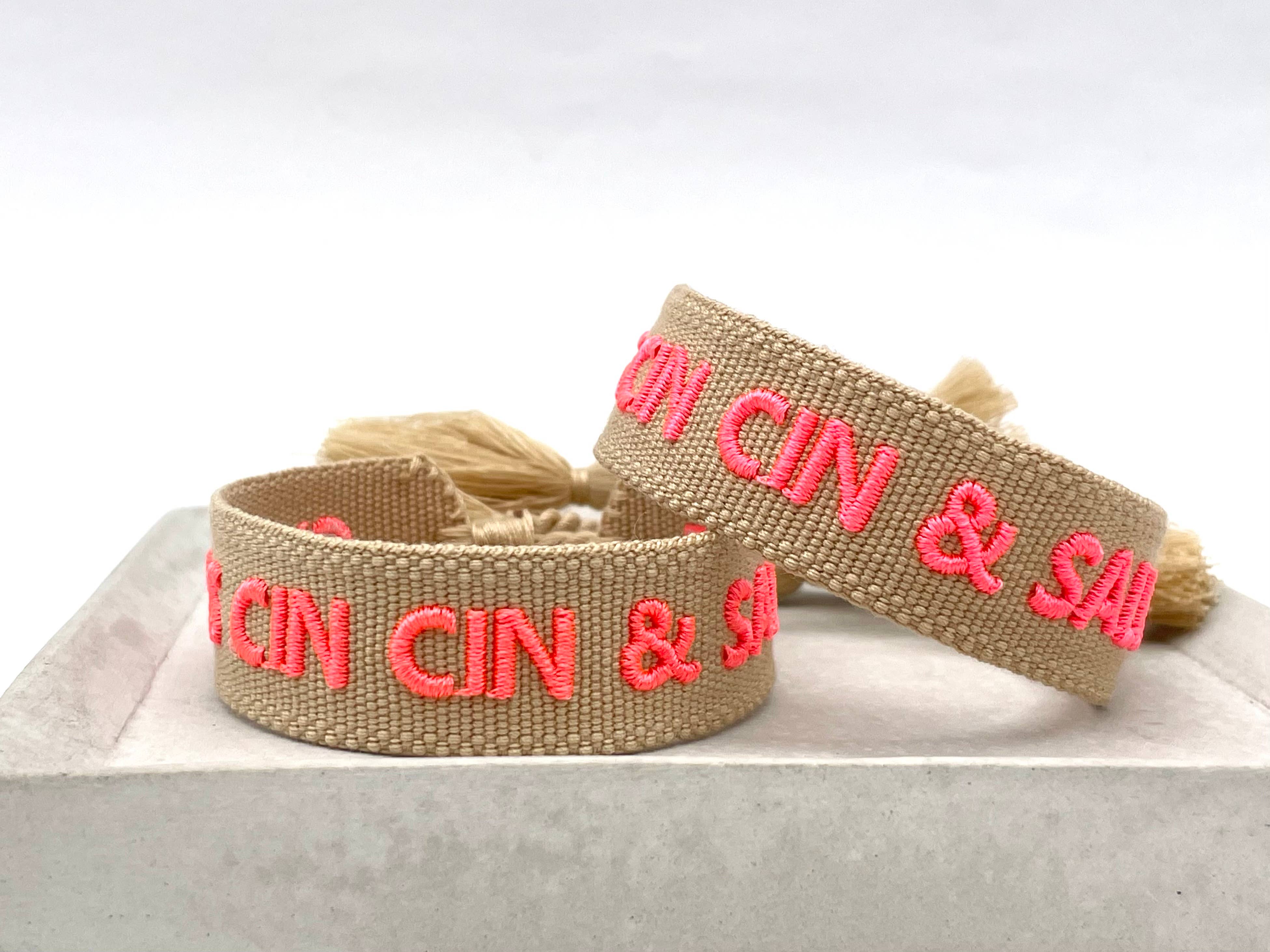 Parsley & Pepper - Wholesale Woven/Braided Bracelet - CHEERS CIN CIN & SALUTE statement bracelet woven, embroidered