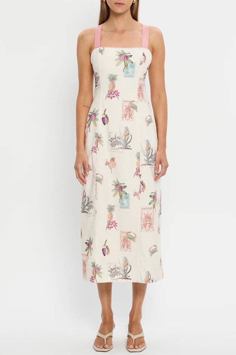 WHITE Tropical Print Vacation Dress for wholesale on Faire2