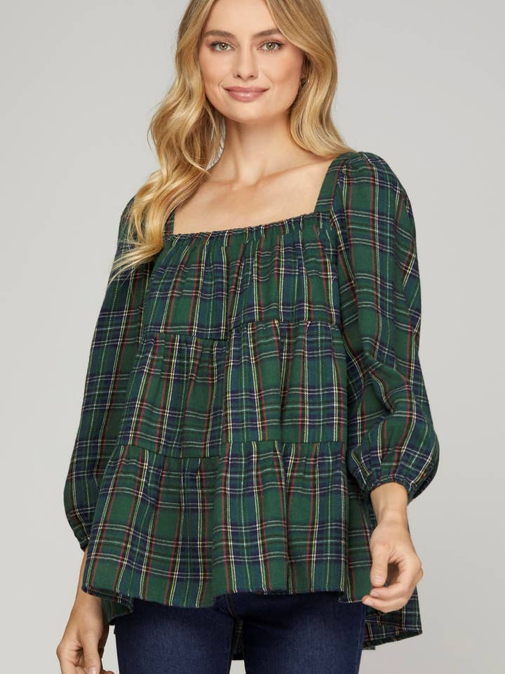 Plaid Print Woven Top for wholesale by Vanilla Monkey