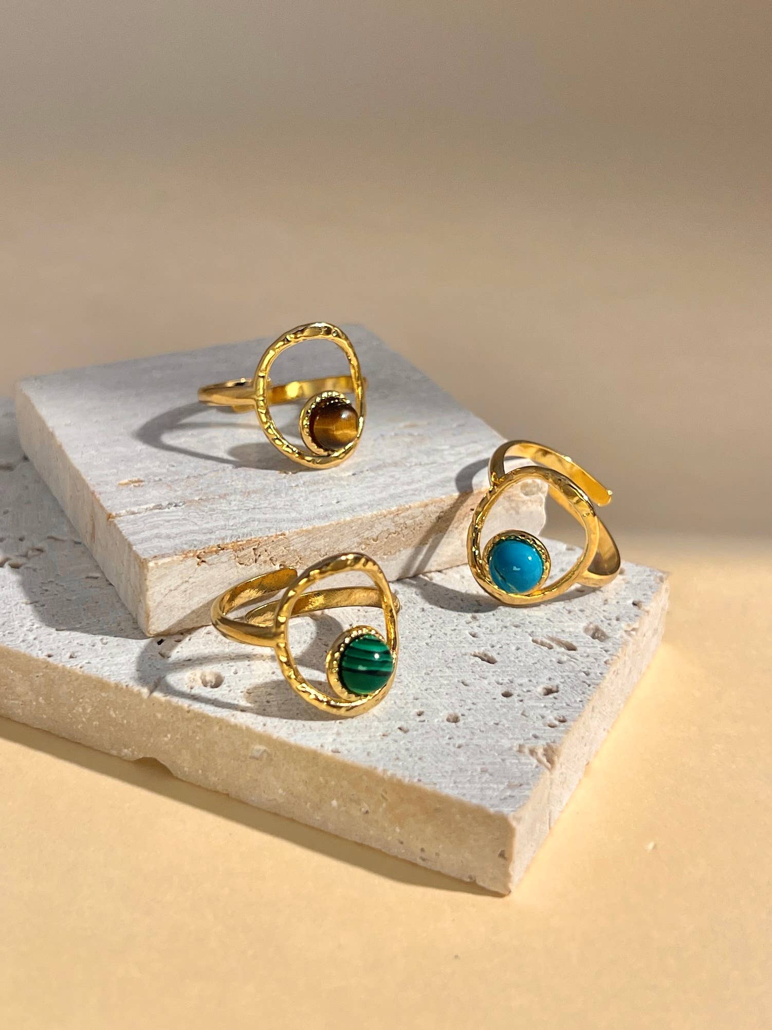 COSMOS - Wholesale Single Stone/Solitaire Ring - Adjustable oval stainless steel ring with natural stone2