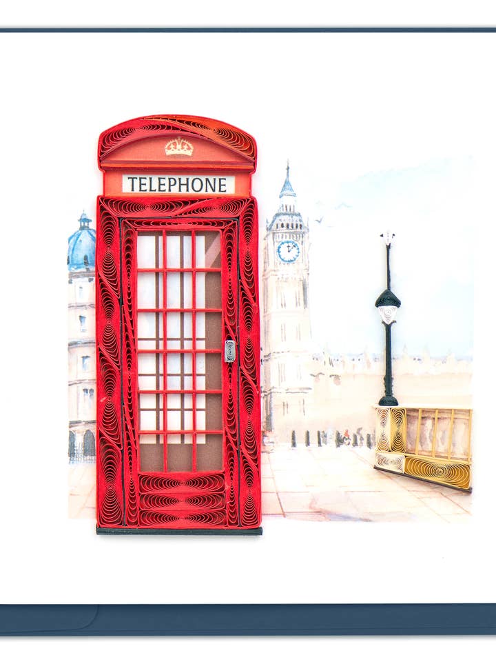 Carte Téléphonique Rouge - Carte de Quilling, Carte de Vœux Faite à la Main pour la vente par Second Nature Ltd