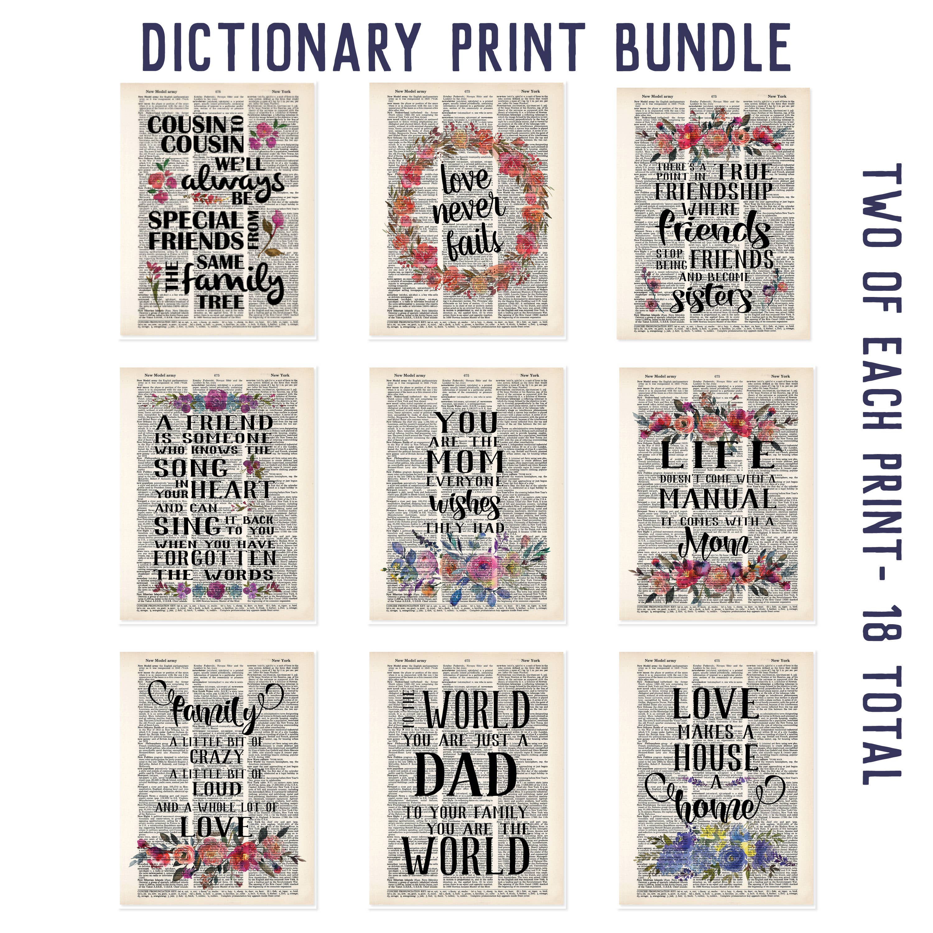 Blue Twist & Co - Wholesale Art Print - Dictionary Print Family and Friends Bundle - 18 Total Prints0