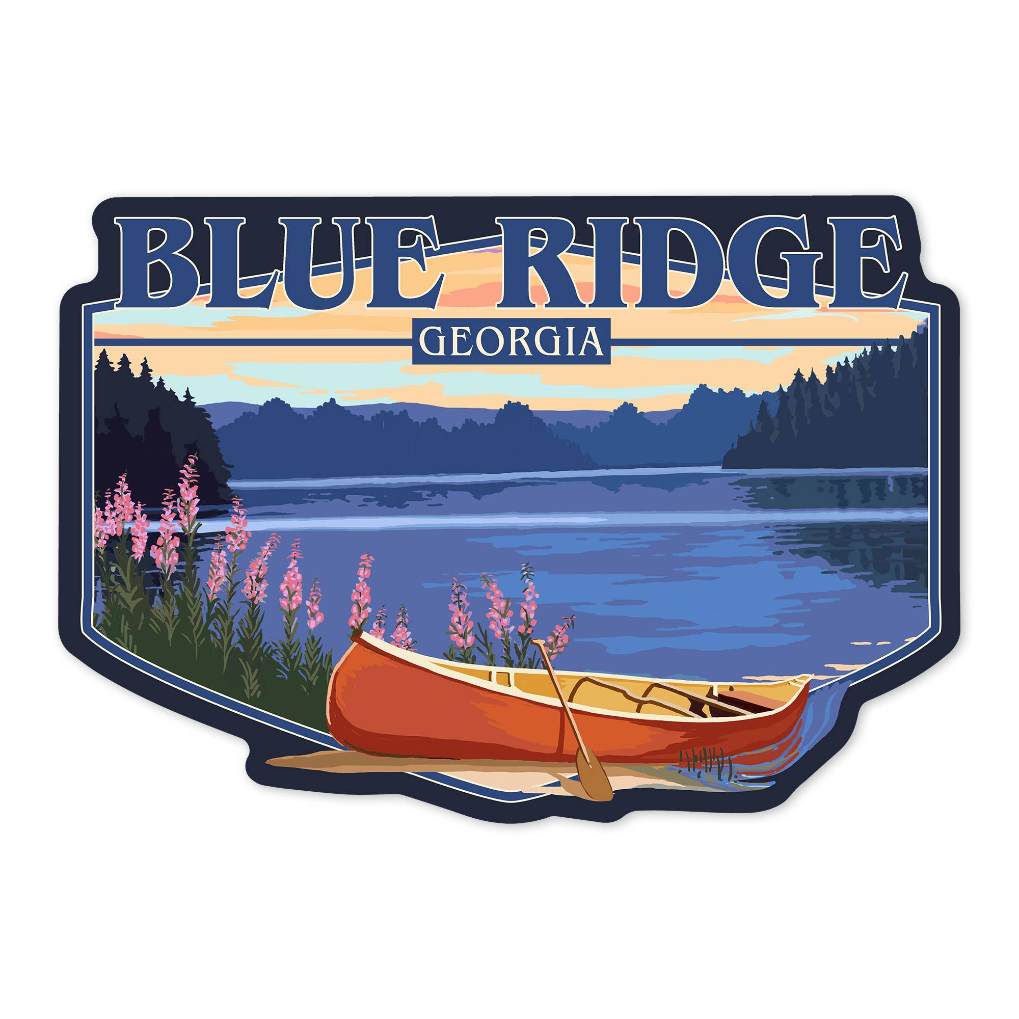 Lantern Press - Wholesale Sticker - STICKERS Blue Ridge, Georgia, Canoe & Lake9