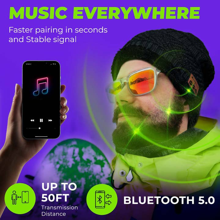 SWIRLLINE – wholesale Beanie – Unisex – Black Headphone Bluetooth Beanie Wireless Hat with Scarf