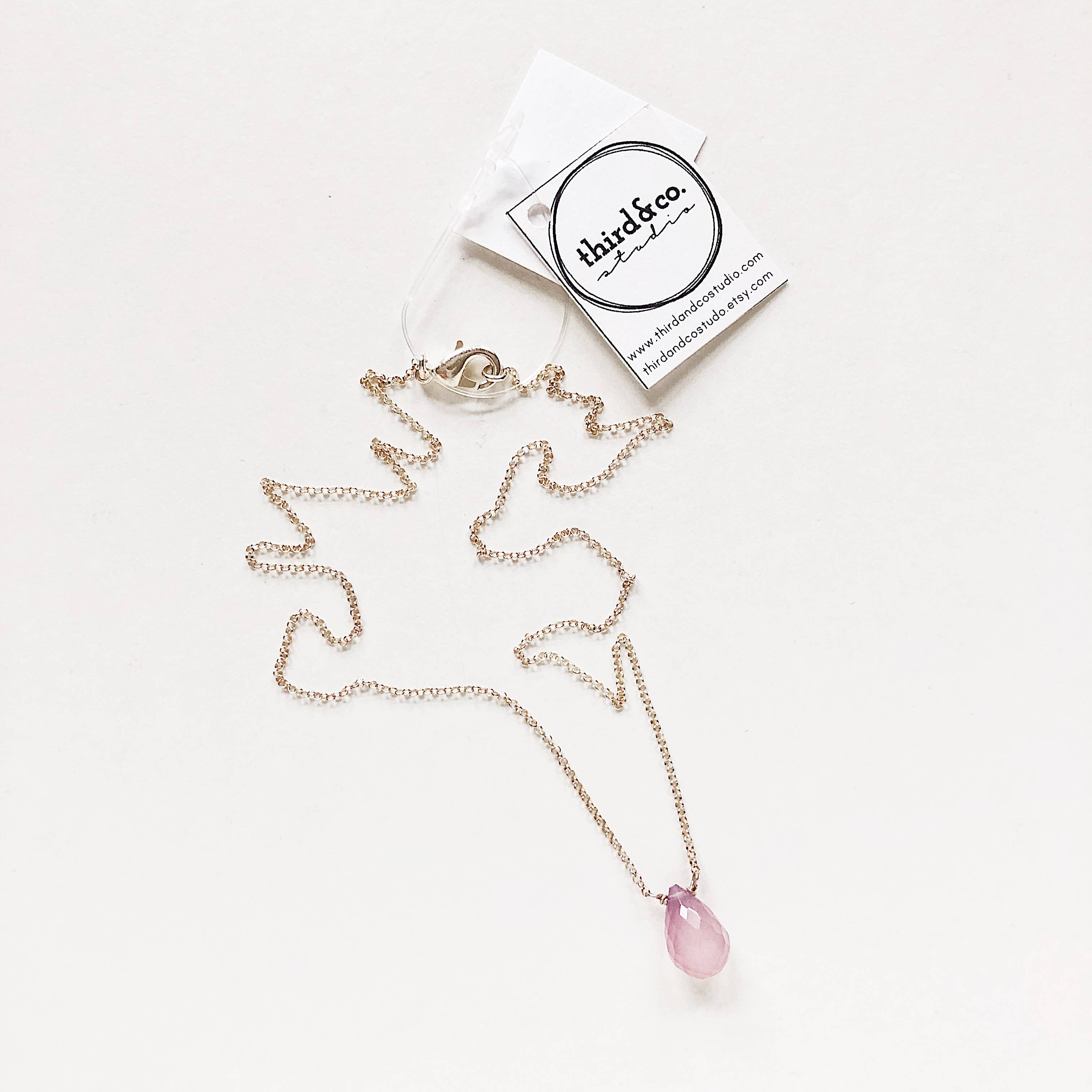 Third & Co. Studio - Wholesale Pendant/Charm Necklace - Faceted Rose Quartz Teardrop Necklace13
