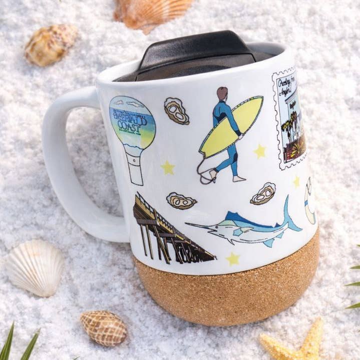 13oz ceramic mug cork bottom & lid with any city landmarks for wholesale by Smallcity Gifts