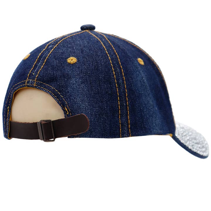 Cap Zone - Wholesale Baseball Cap - Women's - Route 66 Logo Bling Rhinestone Denim Baseball Cap