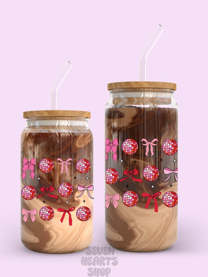 Bows and Disco balls retro Glass Cup for wholesale by Seven hearts shop