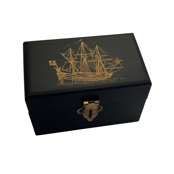 Madison Bay Co. - Historical Home Decor Reproductions - Wholesale Shot Glass - Pirate Ship Wood Box with Pair of Shot Cups