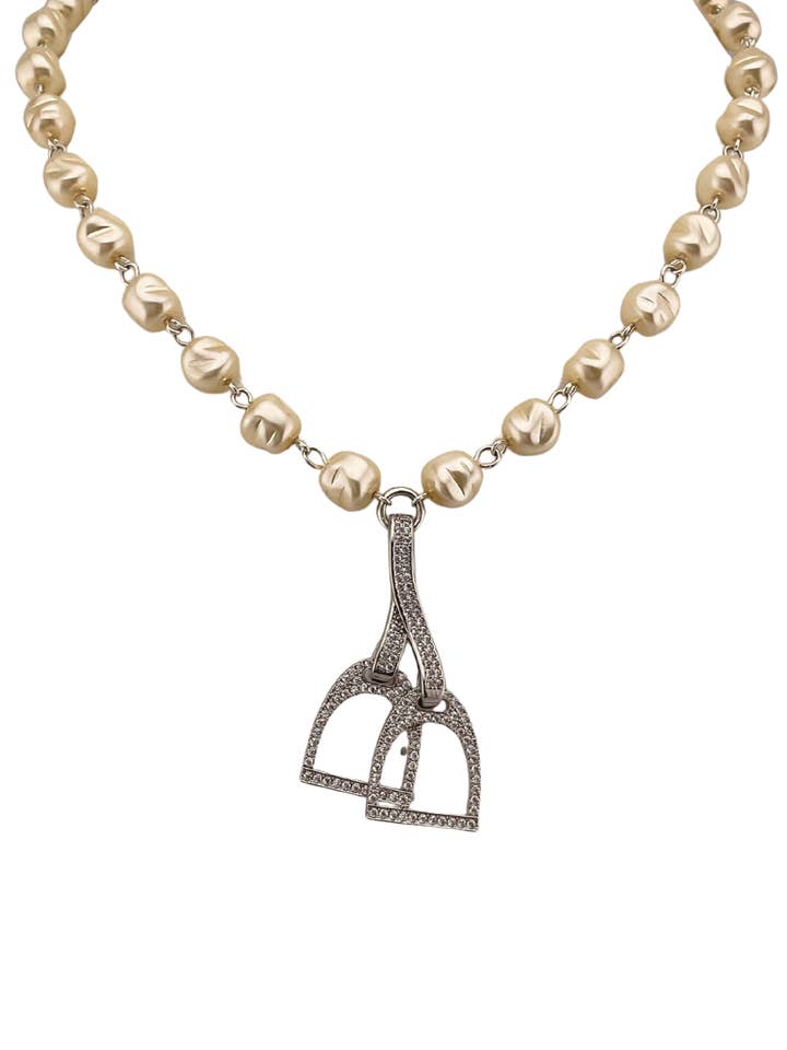 Vintage Faux Pearls with Rhinestone Horse Stirrups for wholesale by Erin Knight Designs