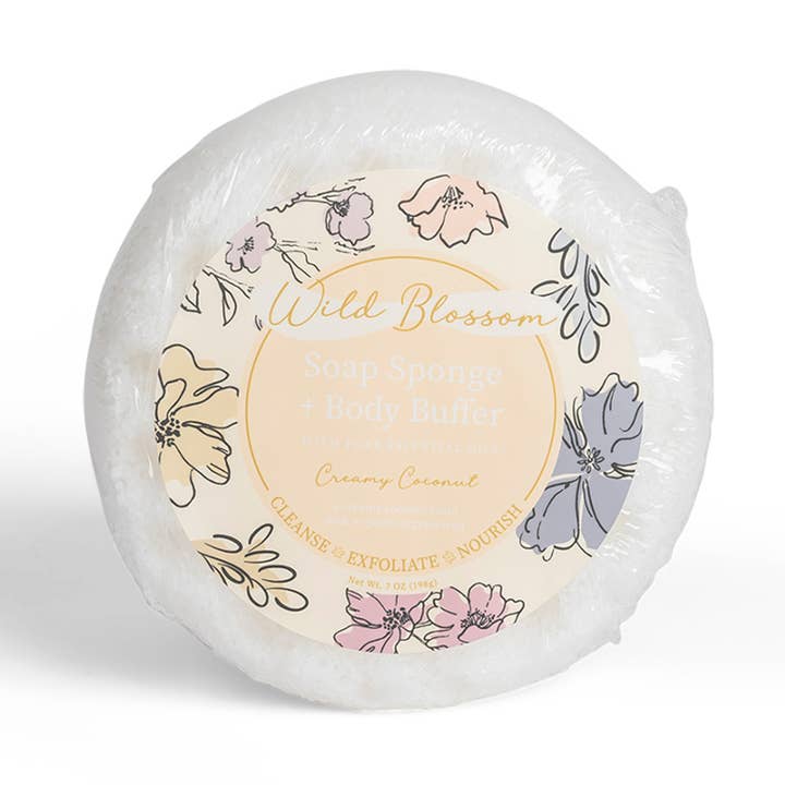 Wild Blossom Soap Infused Body Buffer-Creamy Coconut for wholesale by Cait + Co