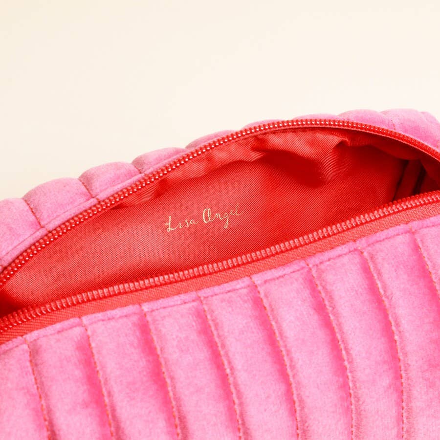 Lisa Angel – wholesale Make-up/cosmetic bag – Pink and Red Velvet Bow Makeup Bag3