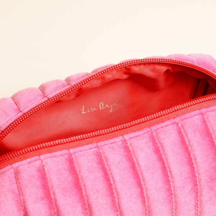 Lisa Angel – wholesale Make-up/cosmetic bag – Pink and Red Velvet Bow Makeup Bag3