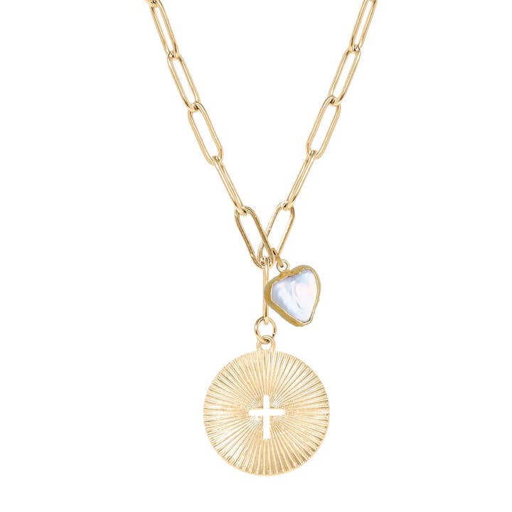 Cross Medallion Freshwater Pearl Heart Necklace for wholesale by Mint + Sky