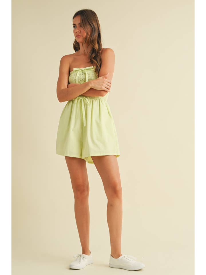 Klesis - Wholesale Romper - Women's - IR2235 STRAPLESS SMOCKED BOW DETAILED ROMPER
