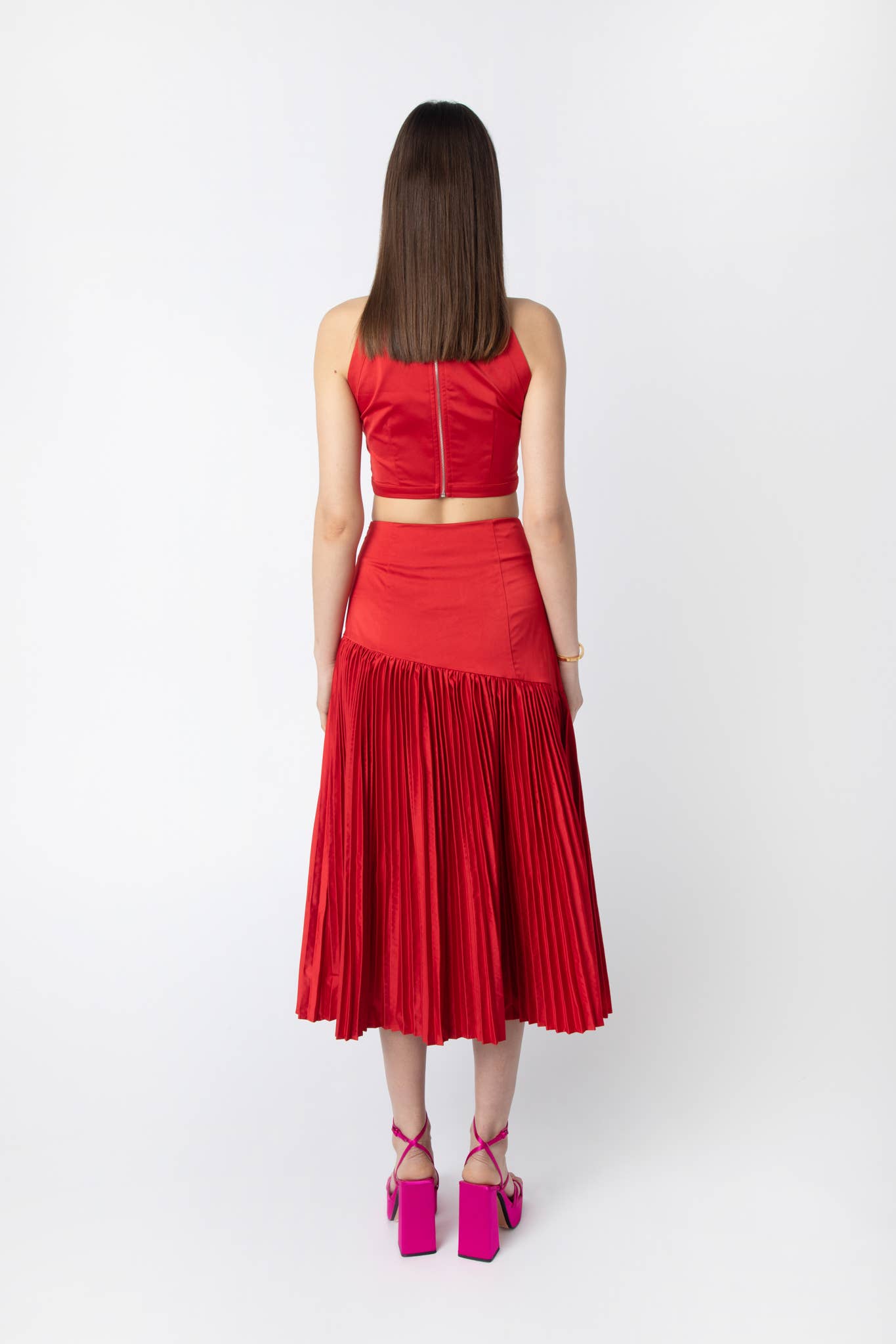 Rouge Jupe plissée asymétrique Tomas en vente sur Faire9