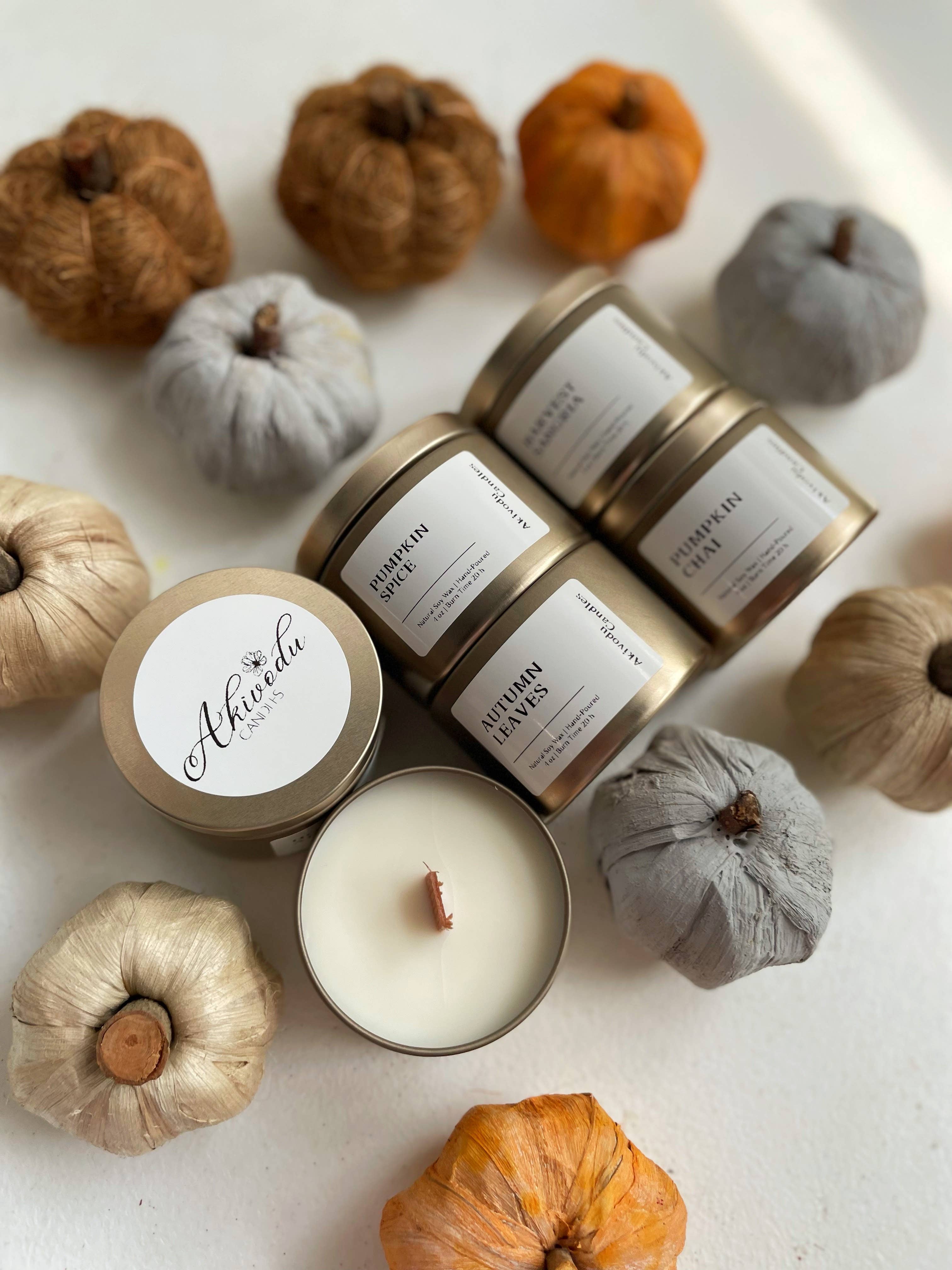 Akivodu Candles - Vente Bougies de voyage - Bougie Parfumée d'Automne avec Mèche en Bois 113 g - Plusieurs Parfums d'Automne1