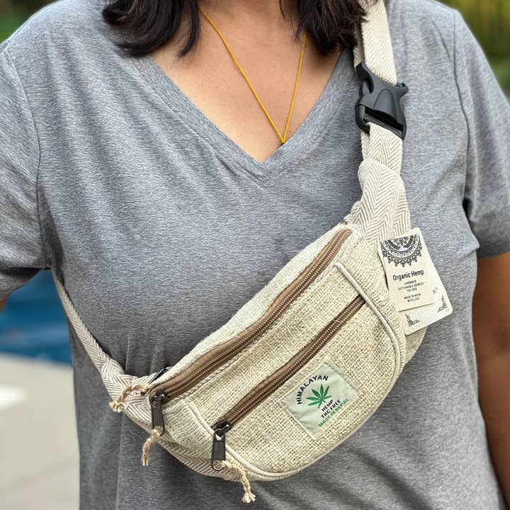 Eco-Friendly Boho Hippie Style Hemp Fanny Pack Hip Waist Bag for wholesale by Lungta Imports