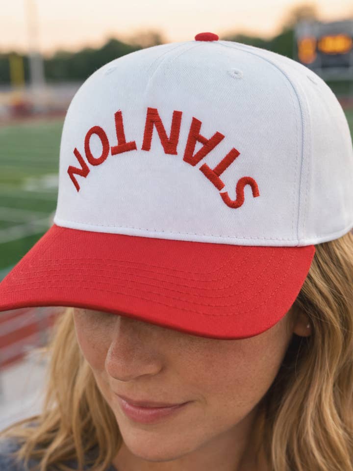 Arched Game Hat - Upside Down Embroidered Design for wholesale by Hillside Threads Wholesale