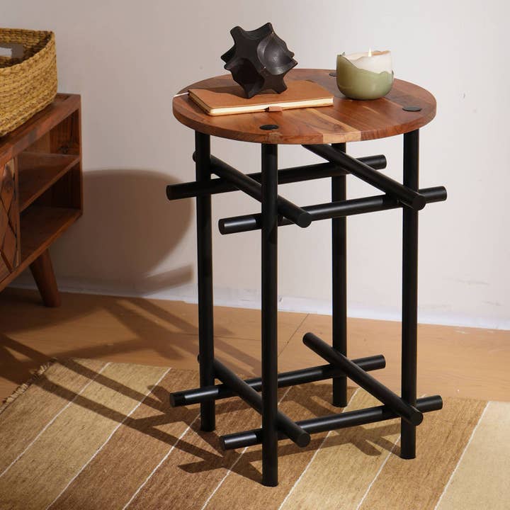 Side Table | Rustic Wood & Iron End Table | 17x17x23" for wholesale by ExpoBazaar