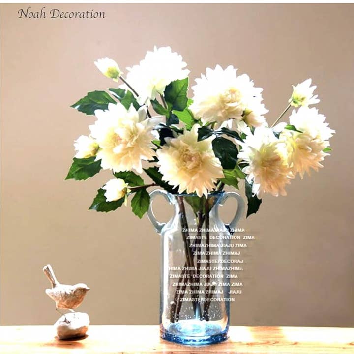Noah Decoration - Wholesale Vase - Farmhouse Double Ear Blue Tint Glass Vase Large medium small