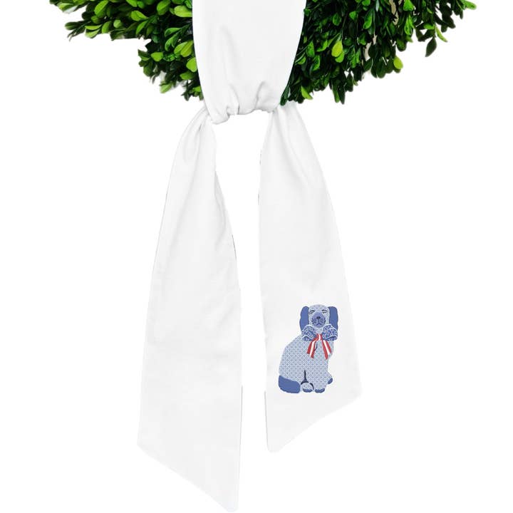 Patriotic Staffordshire Dog Wreath Sash for wholesale by Blythe Embroidery Co.