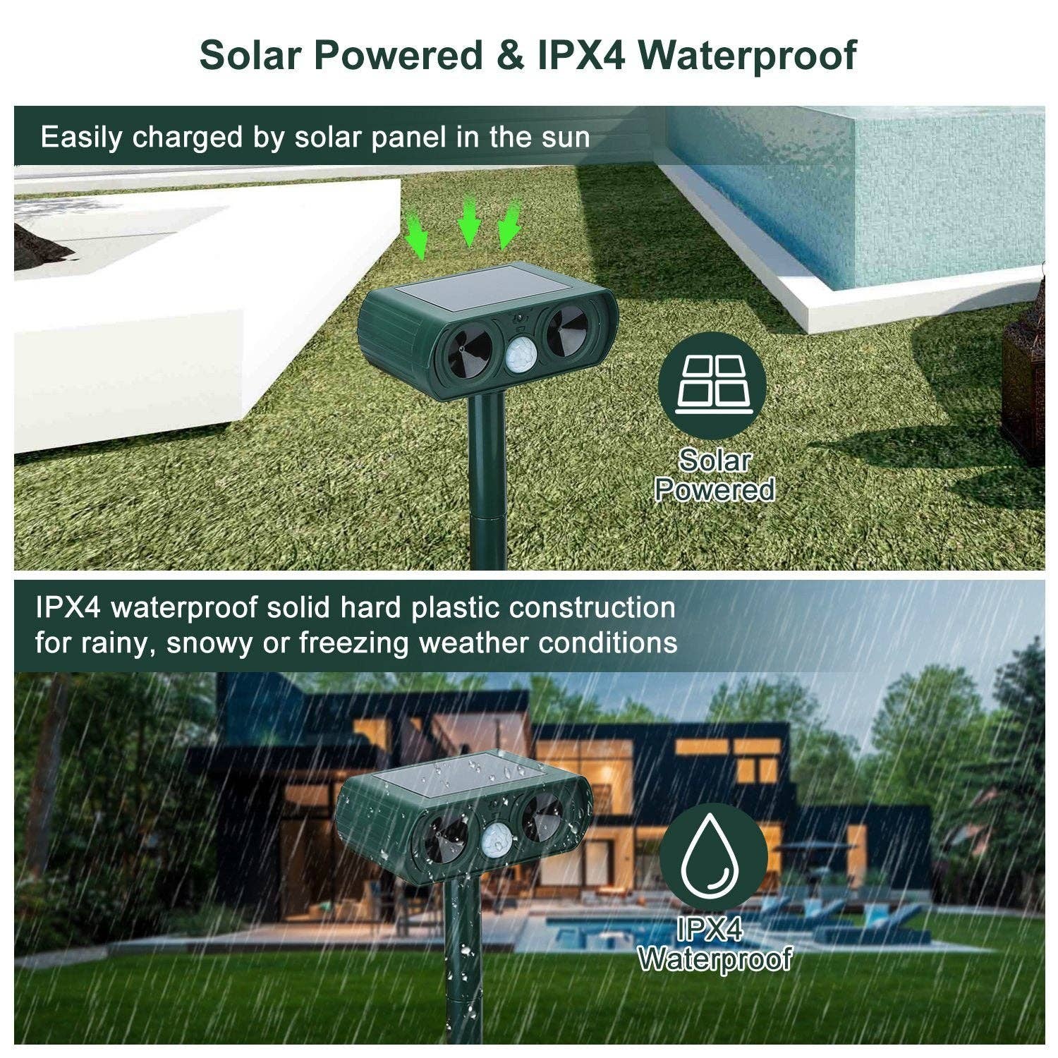Green Ultrasonic Animal Repeller Solar Powered Motion Sensor Repellent IPX4 Waterproof Outdoor For Farm Garden Yard Repelling Deer Raccoon Cat Dog Rabbit Squirrel Bird for wholesale on Faire2