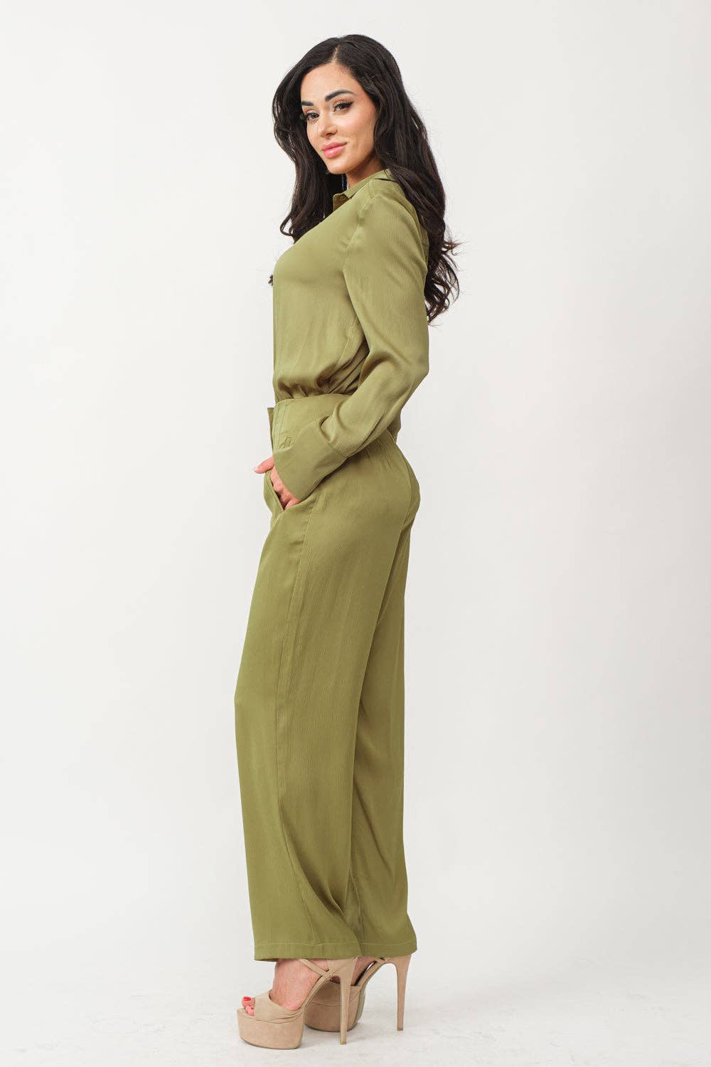 Tea & Cup - Wholesale Top & Pant Set (NOT Loungewear) - Women's - 2 piece satin high waist trousers and top set1