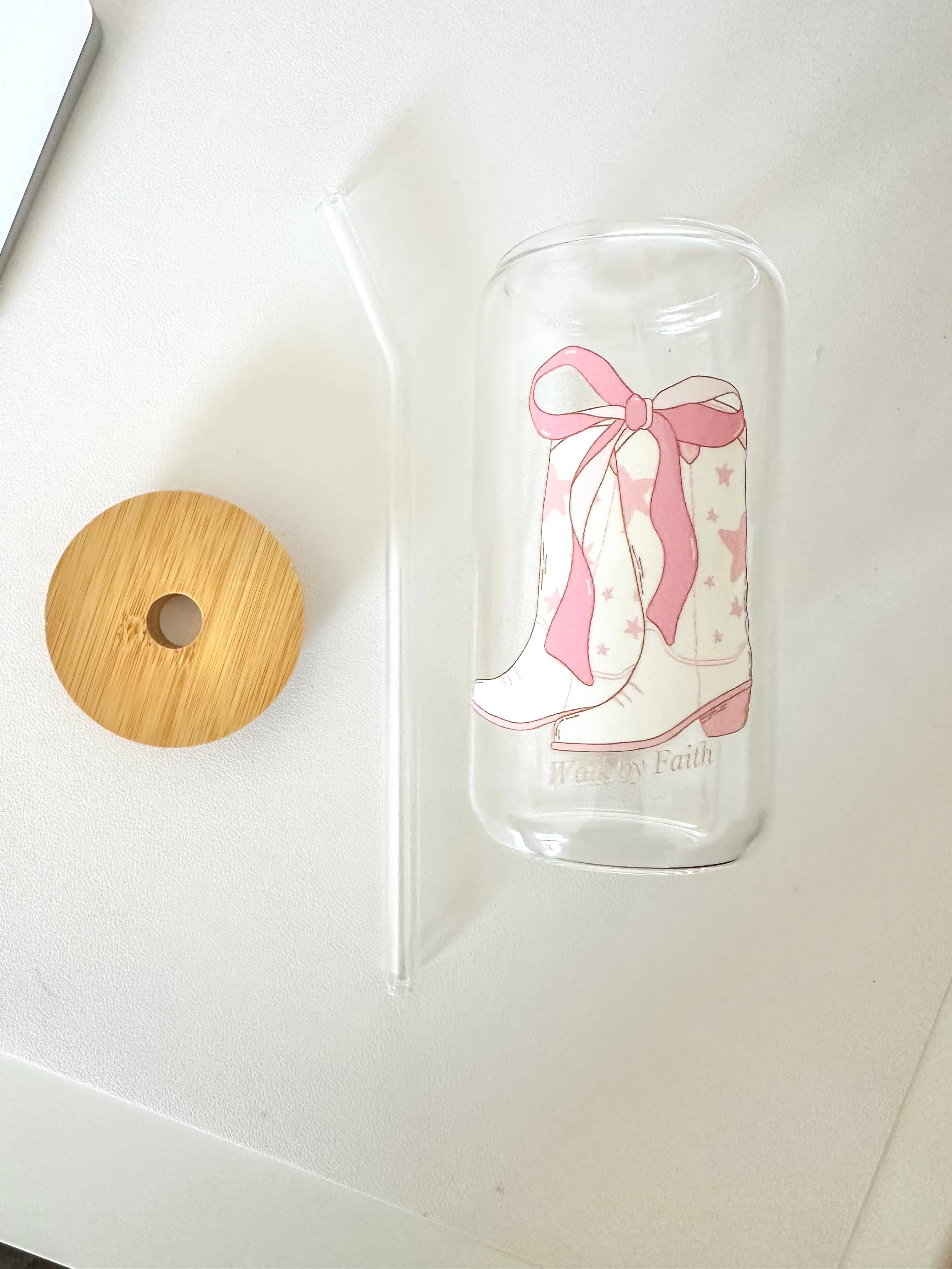 Grow in Grace - Wholesale Drinking Glass/Cup - Walk by faith glass cup with lid and straw4