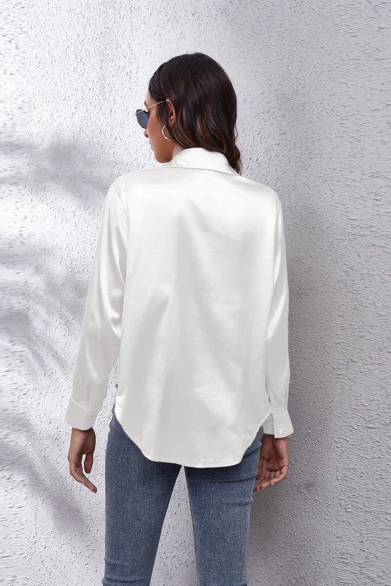 NINEXIS - Wholesale Button Down Shirt - Women's - CWTBLL0691_Button Down Silky Satin Long Sleeve Top1