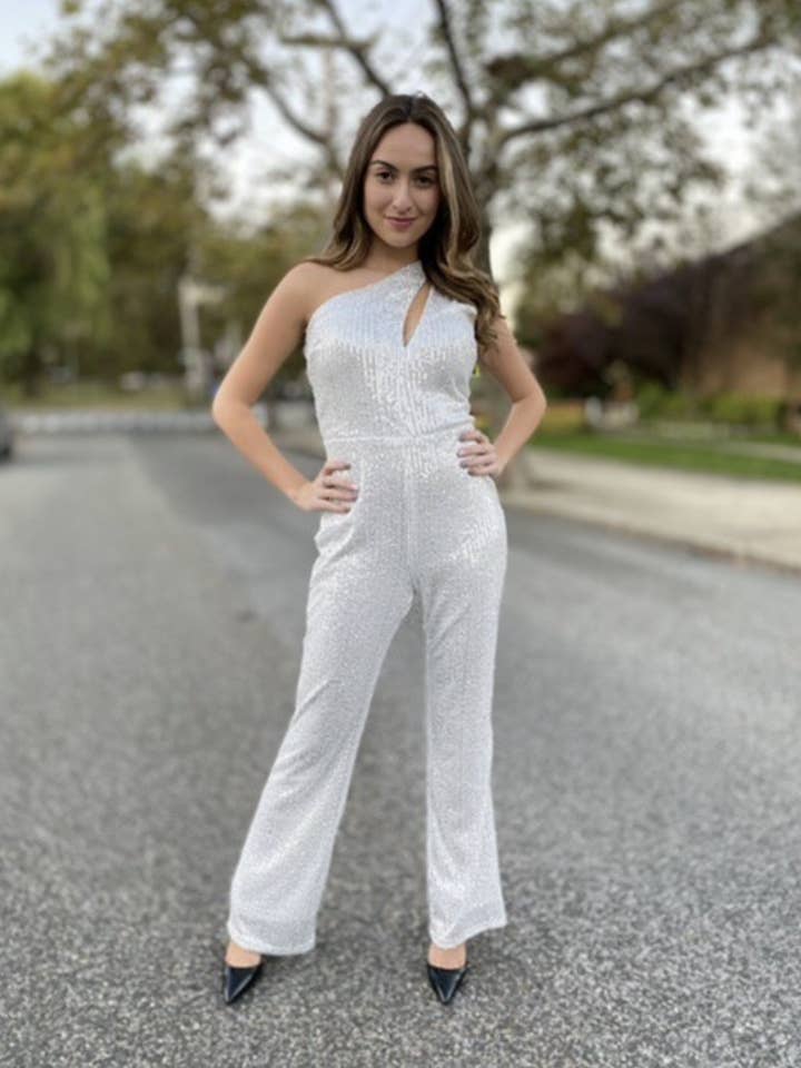 Combinaison à sequins à une épaule pour la vente par Tracie's