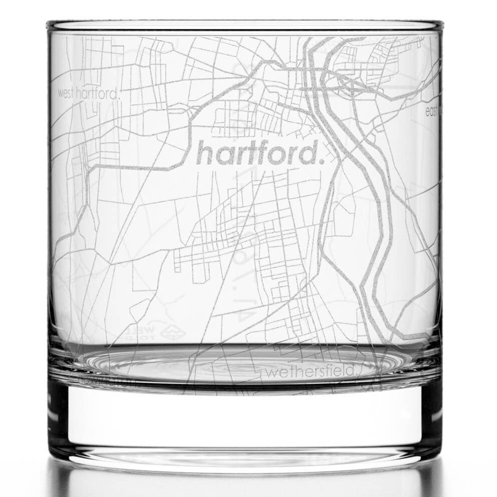 Well Told - Wholesale Cocktail/Liquor Glass - Hartford, CT City Map - Etched Whiskey Rocks Glass0