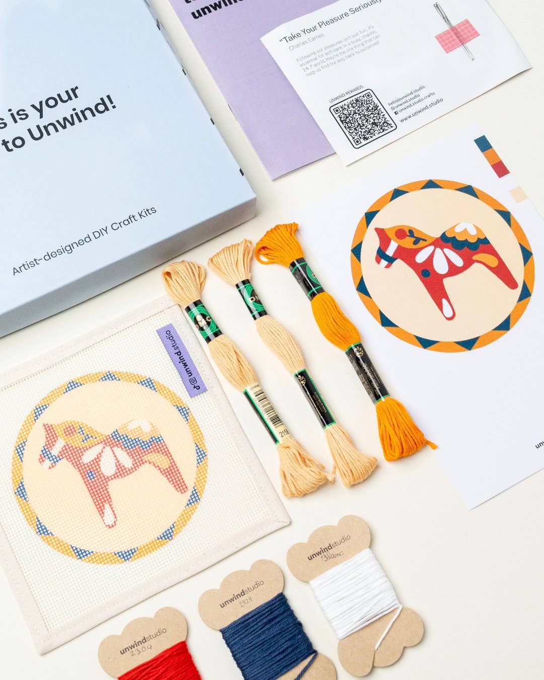 Unwind Studio - Wholesale DIY Craft Kit - Dala Horse Red Needlepoint Ornament Kit2