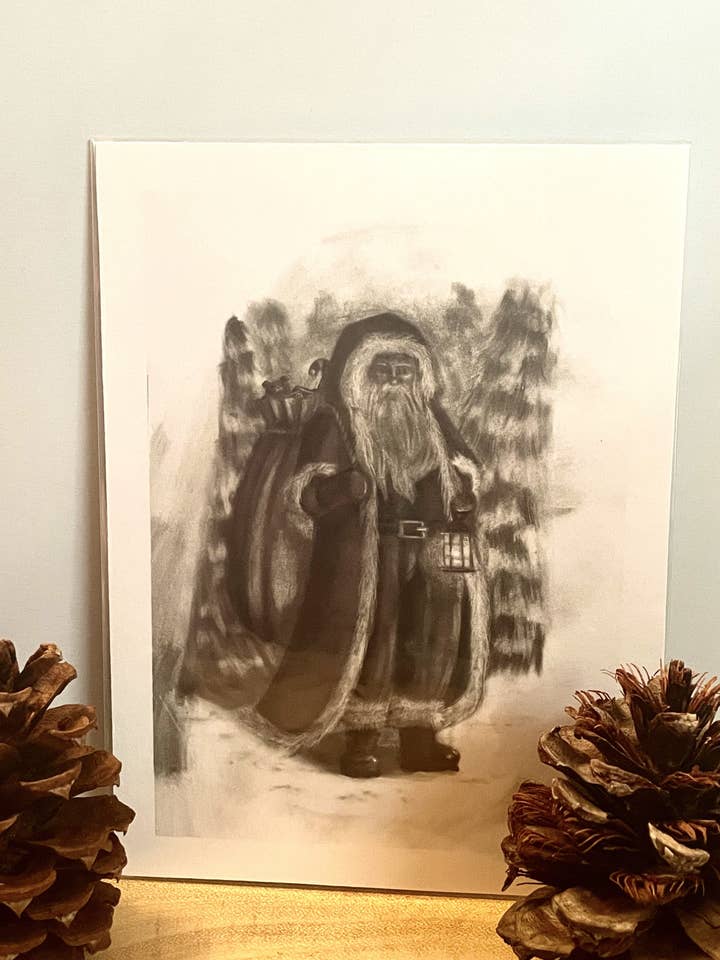 Santa Claus Charcoal Print for wholesale by Burning Branches Creatives