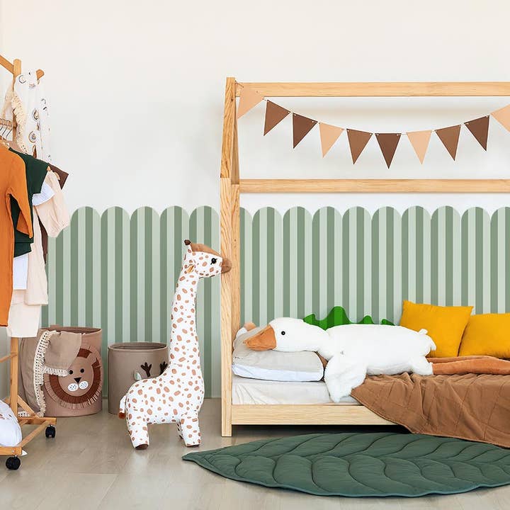 Panelering grøn stribe skulpteret - selvklæbende tapet for engroshandel hos Love This Art