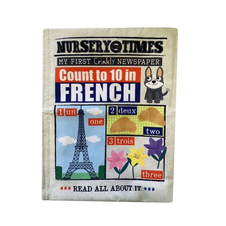 Nursery Times Crinkly Newspaper - Count to 10 in French for wholesale by Jo & Nic's Crinkly Cloth Books