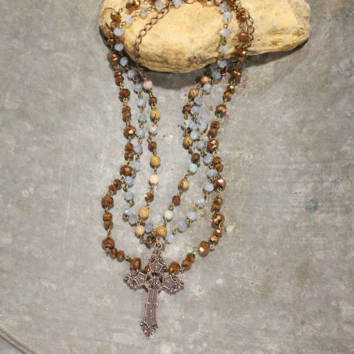 The Primitive Peddler, Inc. - Wholesale Pendant/Charm Necklace - Copper Cross & Stone Layered Necklace5