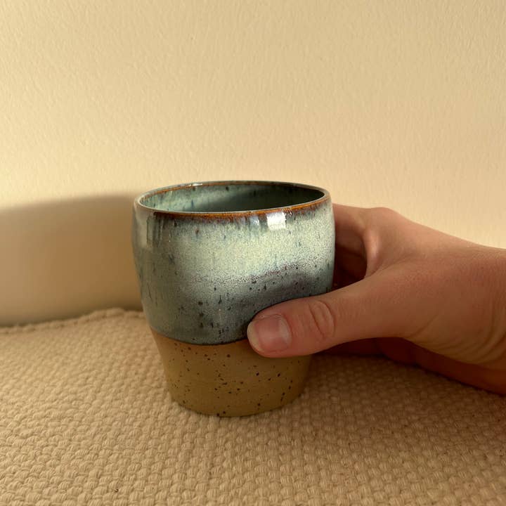 Fernweh Pottery - Wholesale Coffee/Tea Cup - Blue Speckle Dimple Coffee Cup1