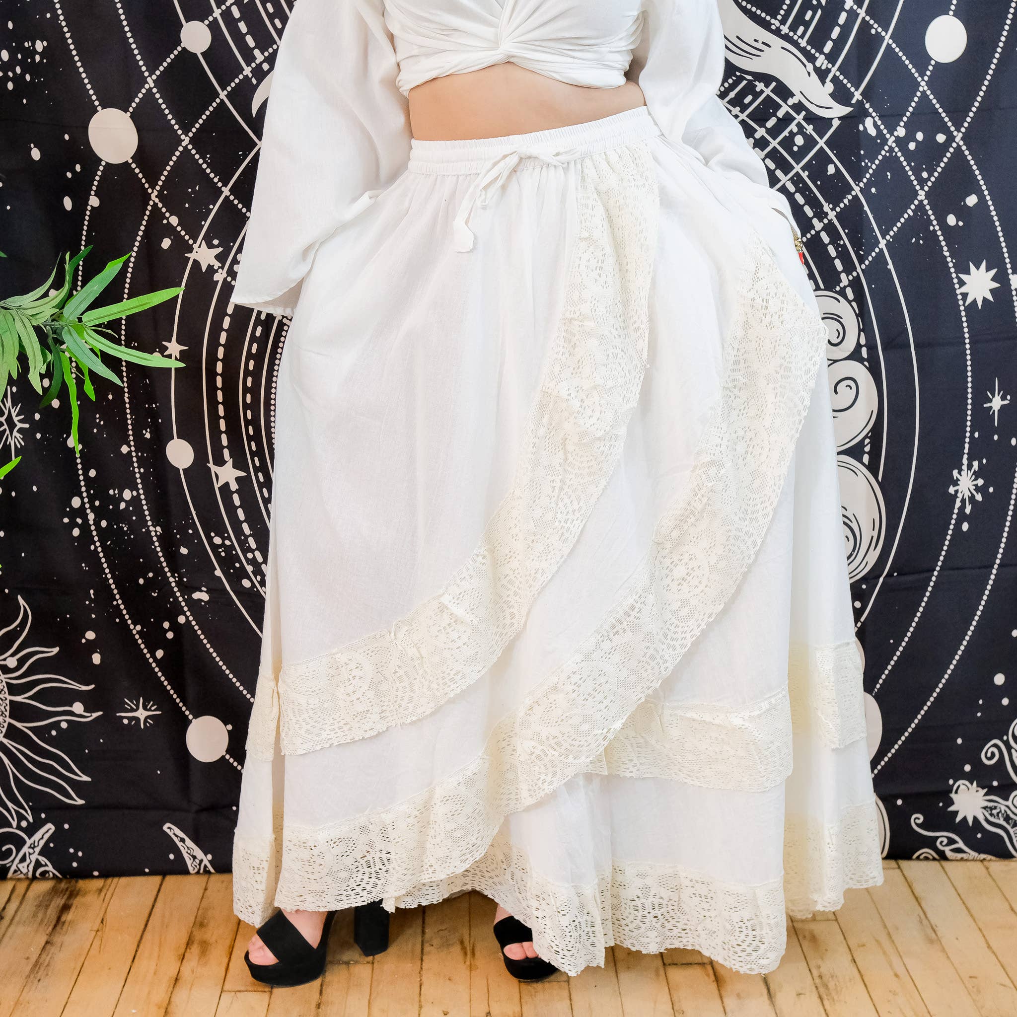 Karma Nepal Crafts - Venta al por mayor Conjuntos de top y falda - Mujer - Conjunto de falda fluida boho de encaje de algodón11