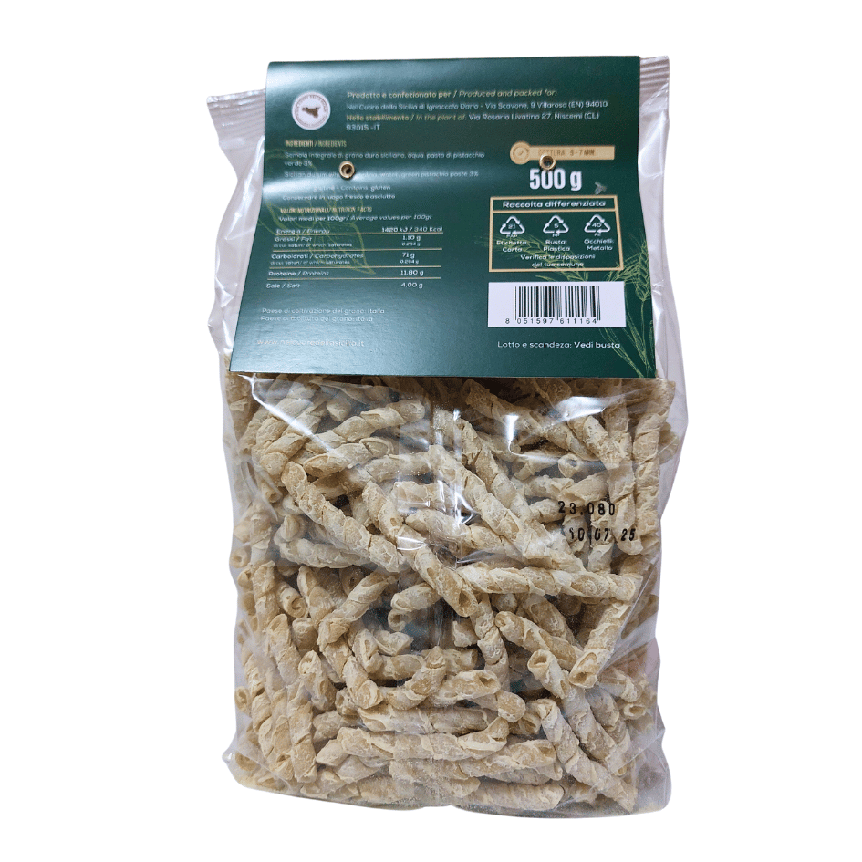 Nel Cuore della Sicilia – Massa por atacado – Busiate de Pistache - 100% Trigo Siciliano - 500 g1